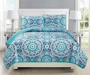 Mk Collection Bedspread Coverlet Quilted Over Size New (King/California King, Turquoise)