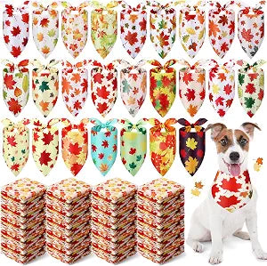 Abbylike 200 Pcs Maple Leaves Dog Bandana Bulk Forest Style Bandana for Dogs Triangle Kerchief Bib Scarf for Pets Party Costume Photo Props Accessories Pet Shops Adoption Event, 25 Styles