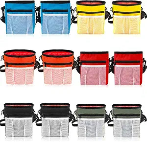 Hillban 12 Pcs Dog Treat Training Pouch Dog Treat Bag with Waist Shoulder Strap Bulk 6 Colors Convenient Pouch 3 Ways to Wear Drawstring Closure Holder for Treats Kibbles