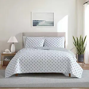Nautica - Full/Queen Quilt Set, Super Soft Bedding with Matching Shams, 100% Cotton Bedding Essentials (Coral Beach Blue, Full/Queen)