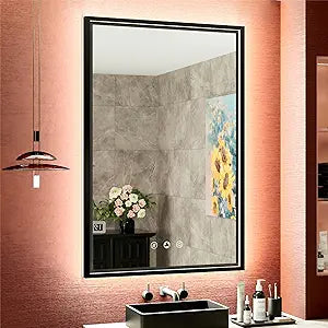 24x36 Inch LED Mirror for Bathroom with Front & Back Lights, Adjustable 3000K/4500K/6000K, Wall Mounted Black Lighted Bathroom Vanity Mirror, Stepless Dimmable, Anti-Fog, Memory Function