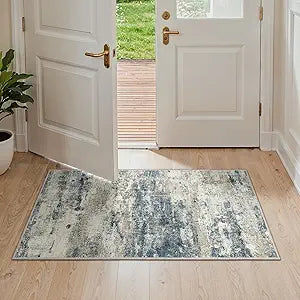 GENIMO 2x4 Entryway Runner Rug, Washable Runners for Kitchen, Indoor Entrance, Bathroom, Low Pile Small Carpet with Non Slip Backing, Abstract Modern Design, Navy Blue