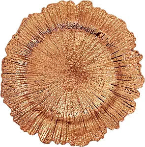 SARO LIFESTYLE Starburst Charger Plates (Set of 4) Textured Radiating Edge Tabletop Chargers for Dining Table, Place Settings and Entertaining, 14", Copper