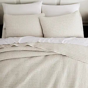 WDCOZY Beige Twin Size Pick Stitch Quilt Set, 2 Pieces 68x90 inches