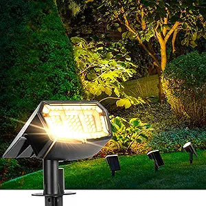 AUDERWIN Solar spotlights Outdoor 63 LED 3 Lighting Modes, IP65 Waterproof Lighten Yard Garden House Garage Pathway for Christmas Decorations-4 Pack