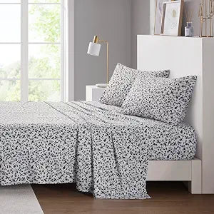 Intelligent Design Printed Microfiber Queen Bed Sheet Set, Black Floral