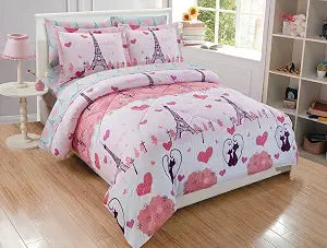 Fancy Linen Teens/Girls Comforter Set Paris Eiffel Tower Hearts Pink Grey New # Paris (Twin)