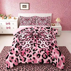 Feelyou Leopard Bow Bedding Set Soft for Boys Girls Twin Size