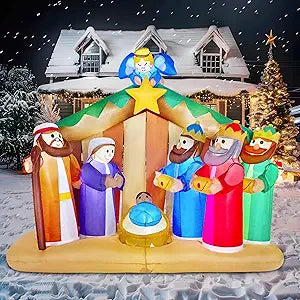 Joiedomi 6.5 FT Long Christmas Inflatable Nativity Scene with Angels with Build-in LEDs Blow Up Inflatables for Christmas Party Indoor, Outdoor, Yard, Garden, Lawn, Winter Dcor