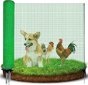 Temporary Fence with Posts, 4'x50' Plastic Fencing Garden Fence Animals Barrier with Fiberglass Stake Windbreak Rope, Portable Snow Fences, Fencing for Dogs Outdoors Backyard (Green)