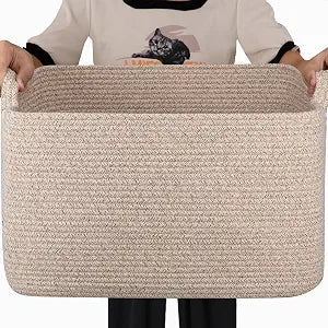 65L Large Woven Blanket Basket for Living Room, 19.7"x15.7"x11.8"