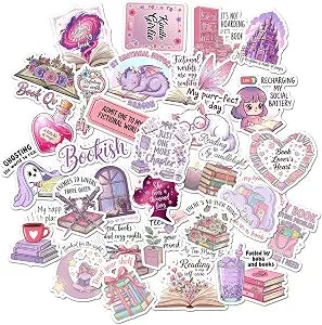 30Pcs Book Lover Stickers for Kindle, Bookish Reading Kindle Stickers Pack for Books, Water Bottles, Laptops, Book Lover Sticker Accessories Gifts for Kids Teens Adults, Pink and Purple