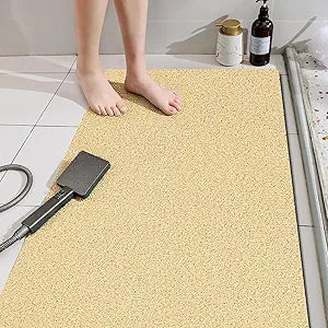 Shower Mat Non Slip 58x32 Inch, Quick Drying PVC Loofah Bath Mats, Easy Clean Soft Bathroom Rugs for Tub Floor, Shower, Khaki