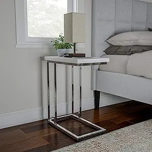 Lavish Home C-Shaped Sofa Side Table - Modern End Table, Laptop Tray, or Compact Bedside Nightstand - Space Saving Furniture by Lavish Home (White)