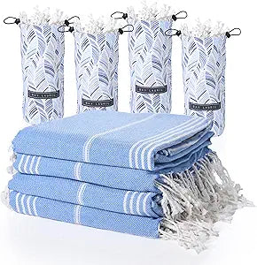 BAY LAUREL 4-Pack Oversized Turkish Beach Towels Quick Dry, Sand Free Towels with Travel Bags, 39"x71", Lightweight (Pack of 4 - Denim Blue)