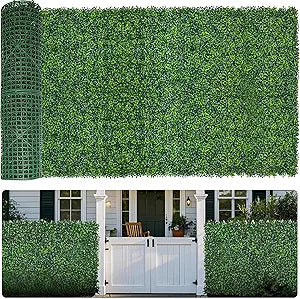 Artificial Boxwood Roll,120x40 in (34 sqft) UV-Anti Faux Ivy Boxwood Hedge Leaf Grass Wall for Patio Balcony Privacy, Garden, Backyard Greenery Wall Backdrop and Fence Decor