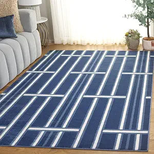 SAFAVIEH Groove Collection Area Rug - 4' x 6', Blue/Ivory, Geometric Design, Ideal for High Traffic Areas in Living Room, Bedroom, Dining (GRV118M)