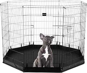 Dog Playpen - Foldable Metal Exercise Puppy Play Pen with Eight 24x42in Extra-Tall Panels and Gate - Indoor/Outdoor Dog Fence with Fabric Bottom for Dogs, Cats or Small Animals by PETMAKER (Black)