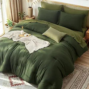 Full Size Comforter Set-7 Pieces Soft Dark Green Bed in a Bag
