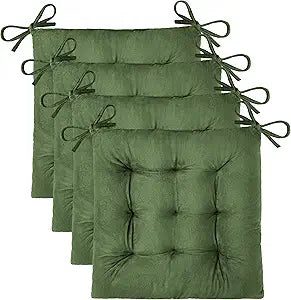 OVOV 4 Pack Chair Cushions for Dining Chairs Soft Seat Cushions for Kitchen Desk Chairs Square Chair Pads with Ties (15.5"x15.5" Green)
