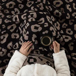 WDCOZY Leopard Print Throw Blanket for Couch Bed Travel Camping, Reversible Ultra Soft Plush Knitted Blankets, Lightweight Cozy Fuzzy Fluffy Warm Throws for Home Decor Gift, Black Cheetah, 60"x80"