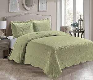 Home Collection 3 Piece Over Size Embossed Solid Color Coverlet Bedspread New # Veronica (Sage Green, King/California King)