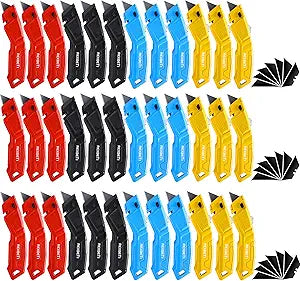 REXBETI 36 Pack Utility Knife Retractable Box Cutter, 4 Color Heavy Duty Aluminum Shell Knife Sets with Extra 30pc SK2 Blades for Cartons, Cardboard and Boxes
