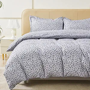 Viviland Grey Leopard Duvet Cover Queen Size, Cheetah Zipper Closure Duvet Cover Set, Soft Microfiber Animal Printed Bedding Set with 4 Ties