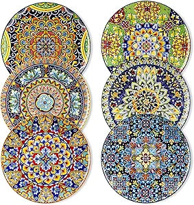 vancasso Dinner Plates Set of 6-10.5 Inch Ceramic Plates, Microwave, Oven and Dishwasher Safe, Colorful Bohemian Style Dishes for Kitchen