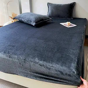 MorroMorn Luxury Plush Fleece Fitted Sheet Sets with 20" Deep Pocket for Thick Mattresses 360�� Snug Fit Non-Slip, Ultra Soft 3-Piece Bedding Set Cozy Warm for Cold Sleepers (Dark Grey, Twin)