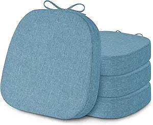 2.4 Inch Thick Metal Chair Cushions 14x14 Inch Set of 4 Non Slip Metal Dining Chair Pads with Ties and Removable Cover Seat Cushion for Cafe Kitchen Dining Room Light Blue
