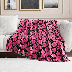 Juicy Couture Oversized Plush Throw Blanket 60" x 70", Pretty Rose Garden Black