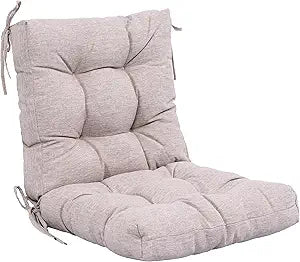 QILLOWAY Outdoor Chair Cushion for Patio Furniture, Waterproof Patio Cushions with Ties, Fade Resistant Replacement Pads for Outdoor Rocking Chairs,Tan,Grey