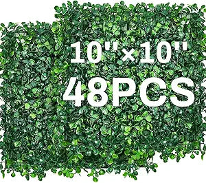 Crowye Grass Wall Artificial Boxwood Wall Panels Outdoor Privacy Screen Greenery Backdrop UV Protected Topiary Hedge Plant for Outdoor Indoor Garden Fence Backyard Decor(48 Pcs,10 x 10 Inch)