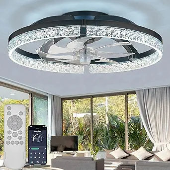 Ceiling Fans with Lights, 20 Inch Low Profile Flush Mount Ceiling Fan, 3000K-6500K, Stepless Dimming Fan Light, 6 Speeds, Ceiling Fan with Air Circulation for Smaller Rooms, Remote Control with Timer