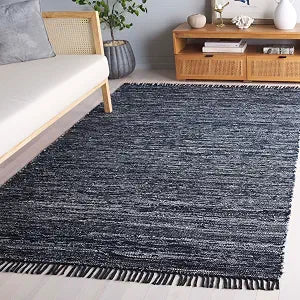 SAFAVIEH Rag Rug Collection Accent Rug - 3' x 5', Navy & Black, Handmade Denim & Cotton, Ideal for The Living Room, Dining Room, Bedroom (RAR301N-3)