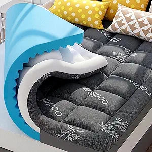 BDEUS 4 Inch Dual Layer Cooling Memory Foam with 5-Zone Gel Support, Washable Bamboo Pillow Top Cover for Hot Sleepers, Back Relief, Soft Bed Upgrade-Mattress Topper Queen