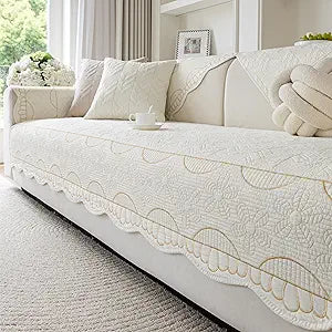 Cotton Quilted Pet Couch Covers for Sofa Farmhouse Rustic Floral Embroidery Sectional Couch Cover Soft Anti-Slip Sofa Slipcover Furniture Protector for Kids, Dogs, Pets (Cream,36"x82")