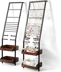 Keebofly Jewelry Holder Organizer, Large Jewelry Organizer with Necklace Holder Earring Storage, Floor Hanging Jewelry Stand with Display for Earring Necklace Ring Bracelet Watch