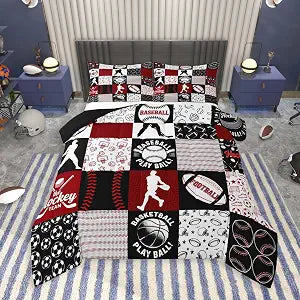 Feelyou Football Baseball Soccer Bedding Set Twin Size for Boys Girls