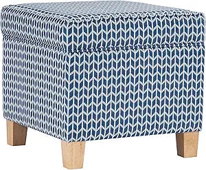 Homepop Home Decor | Classic Square Storage Ottoman with Lift Off Lid | Ottoman with Storage for Living Room & Bedroom, Blue Chevron Print