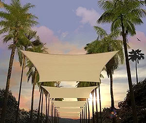 Amgo 14' x 16' Beige Rectangle Sun Shade Sail Canopy Outdoor UPF50+ AGTAPR1416, 95% UV Blockage, Water & Air Permeable, Commercial and Residential, 3 Years Warranty (We Make Custom Size)