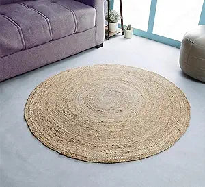 Hausattire Hand Woven Jute Braided Rug, 4 Round Natural, Reversible Boho Entry Area Rugs for Kitchen, Living Room I Farmhouse Decorative Floor Rug, 4 Feet Round
