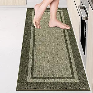 Kitchen Rugs 24" x 70", Non-Slip Machine Washable Kitchen Runner Rugs Floor Mats, Absorbent Comfort Standing Mats for Kitchen, Sink, Laundry and Hallway, Rolled Packaging, Budding Green & Sage Green