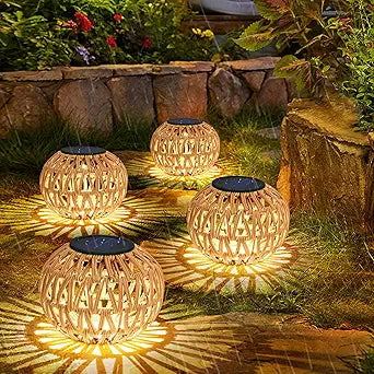 4 Pack Outdoor Solar Lanterns, Waterproof Rattan Solar Powered Lamp Decorative, Solar Garden Lights Birthday Gifts for Women, Outside Solar Lights for Yard, Pathway, Patio,Porch, Lawn Decor