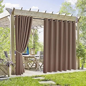 RYB HOME Extra Wide Outdoor Curtains 2 Panels - Blackout Waterproof Privacy Protect Outside Curtains for Patio Gazebo Balcony Lanai Hot Tub Pergola, Wide 105 x Long 84 inches, Mocha