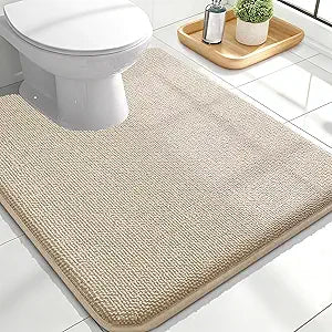 OLANLY Toilet Rugs U-Shaped 24x20, Extra Soft Absorbent Thick Memory Foam Contour Bathroom Rugs, Dry Quickly, Machine Washable, Non-Slip Toilet Bath Mat, Home Decor Accessories, Beige