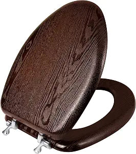 Elongated Wood Toilet Seat Support 400 lbs. Heavy Duty Toilet Seat with Natural Wood Veneer for Bathroom, Dark Walnut Toilet Lid with Chrome Hinges, Grip-Tight Bumpers, Easy Clean, Easy Install