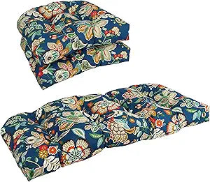 Blazing Needles Outdoor U-Shaped Settee Cushion, Telfair Peacock, 1 Count