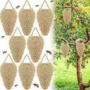Qualirey 8 Pcs Large Crochet Fake Wasp Nest 7.912.6" Hanging Fake Wasp Nest Deterrent Outdoor Crochet Hornet Decoys for Patio Garden Yard Eaves Uses